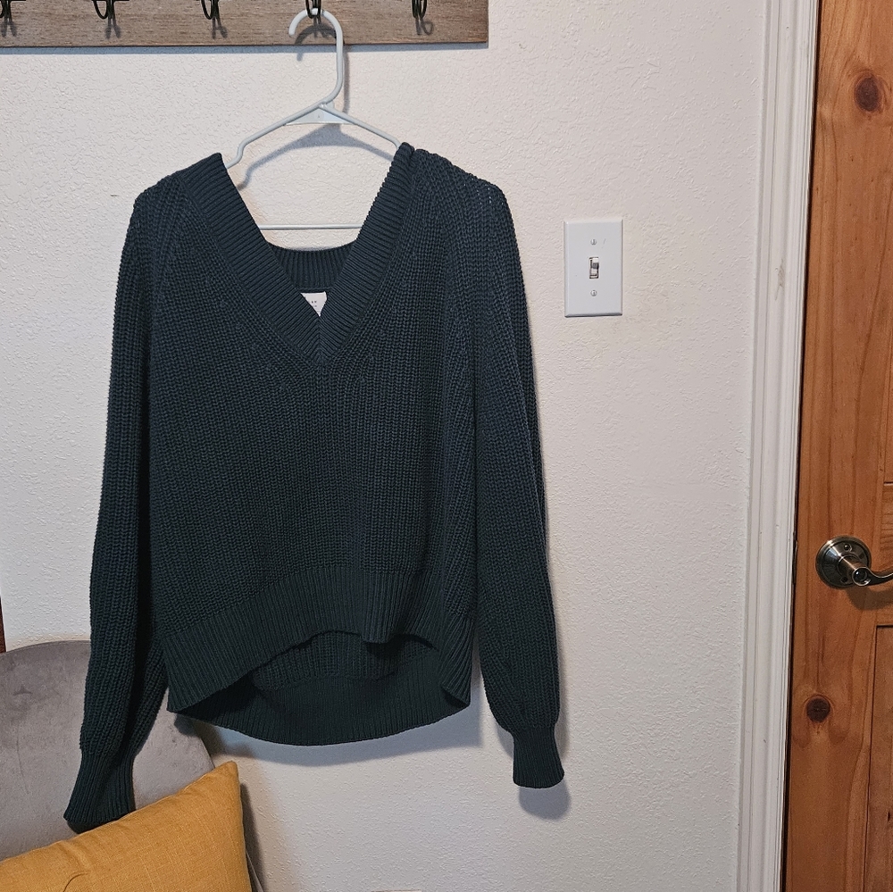 A New Day Oversized Sweater, Off the Shoulder, Teal, Size Large.